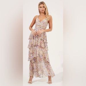 Astr The Label Rosana Floral Tiered Ruffle Maxi Dress Small Yellow
